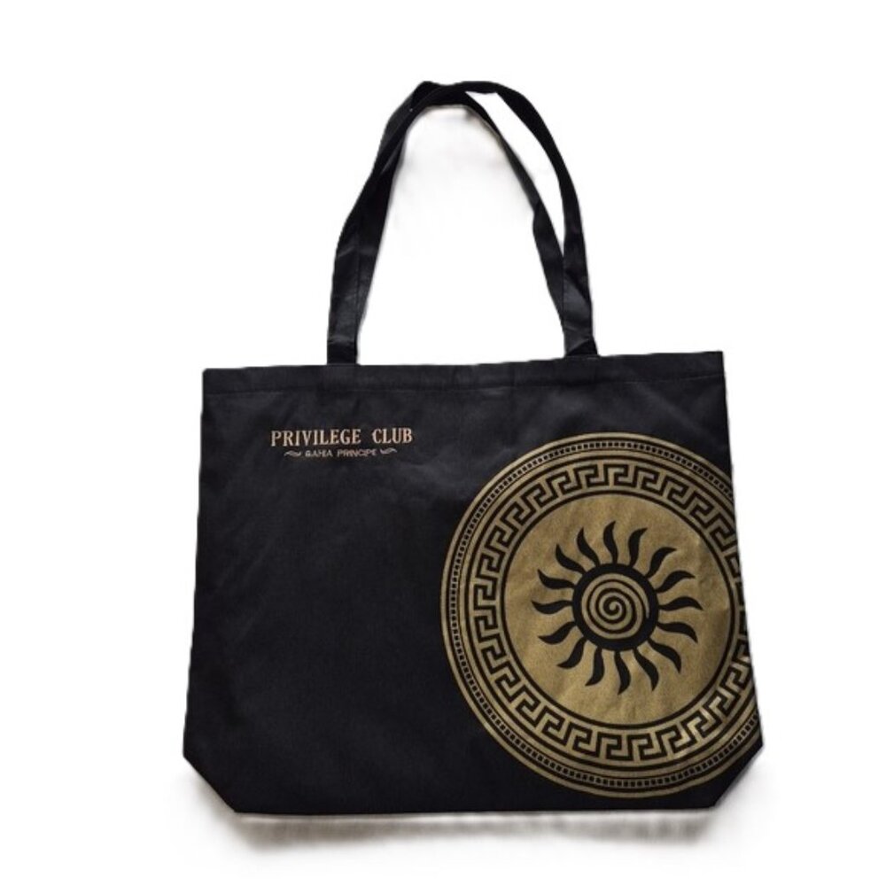 NWOT Black Tote Bag with Gold Sun Print  18” x 14.5”